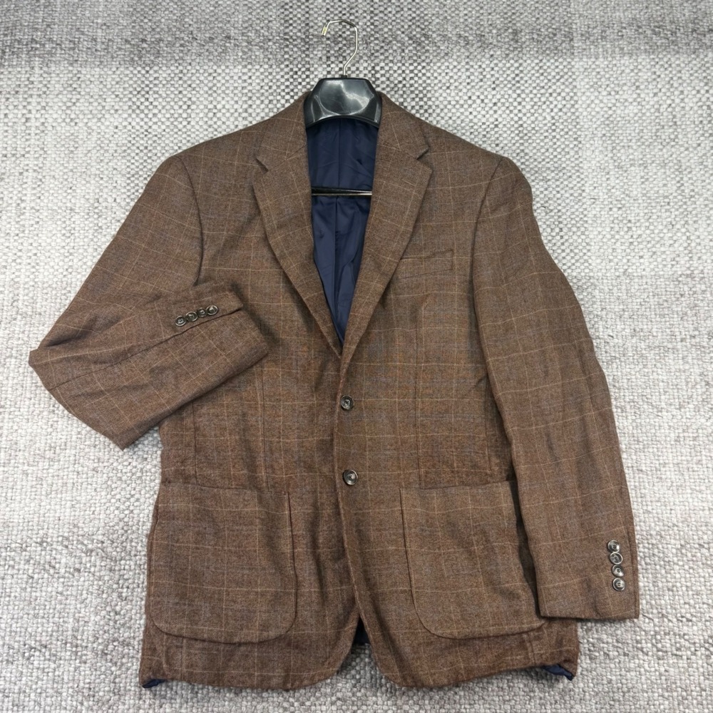 Jos. A. Bank Sport Coat Mens 40R Brown Linen Wool Windowpane 1905 Tailored Fit